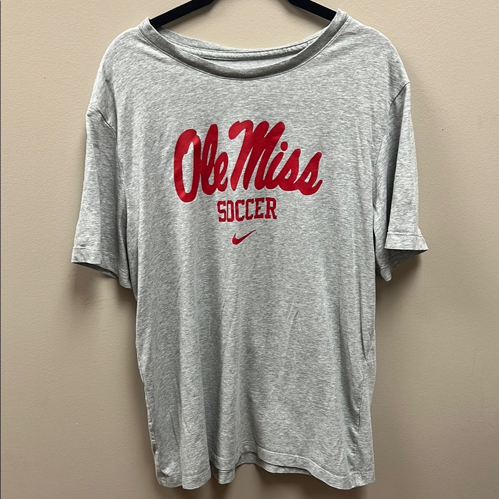 Nike Gray T-Shirt with Red Ole Miss Soccer Print